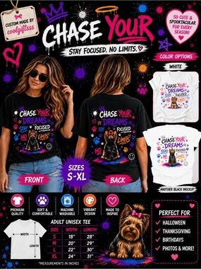 Chase your dreams Graphic t-shirt - custom made S M L XL new yorkie